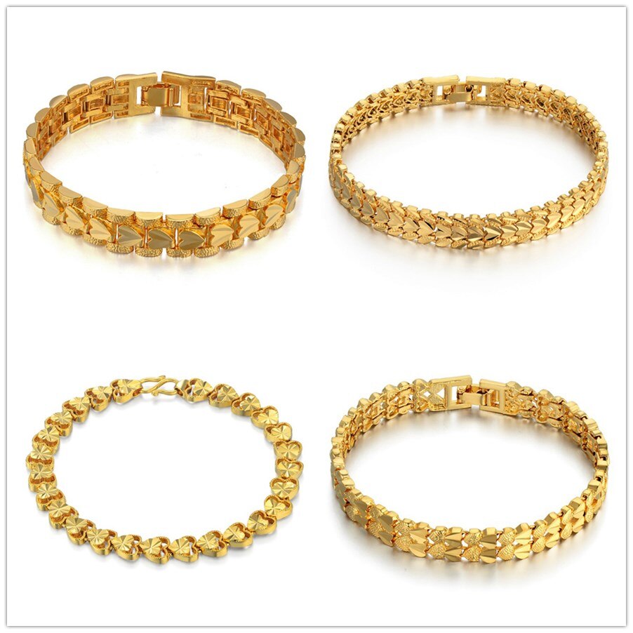 Trendy Heart Multi shape Punk Bracelet Curb Link Chain Gold Color Bracelets Bangle For Men Women Jewelry