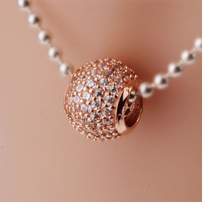 Moda cz paved pink granular gold fits silver charm sterling silver bracelet s925 original granules to make jewelry: b lu