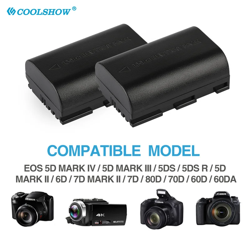 LP-E6 LP E6 cargador de batería para Canon EOS 5DS 5D 6D 7D 60D 60Da 70D Mark II Mark III 80D XC10 DSLR LPE6 2200mAh baterías