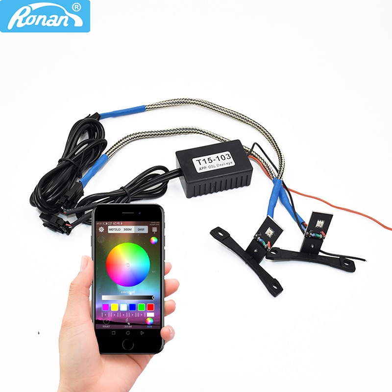 RONAN APP Bluetooth RGB LED kleurrijke Devil Eyes Demon 360 licht retrofit auto Projector MH1 Koito hella Lens