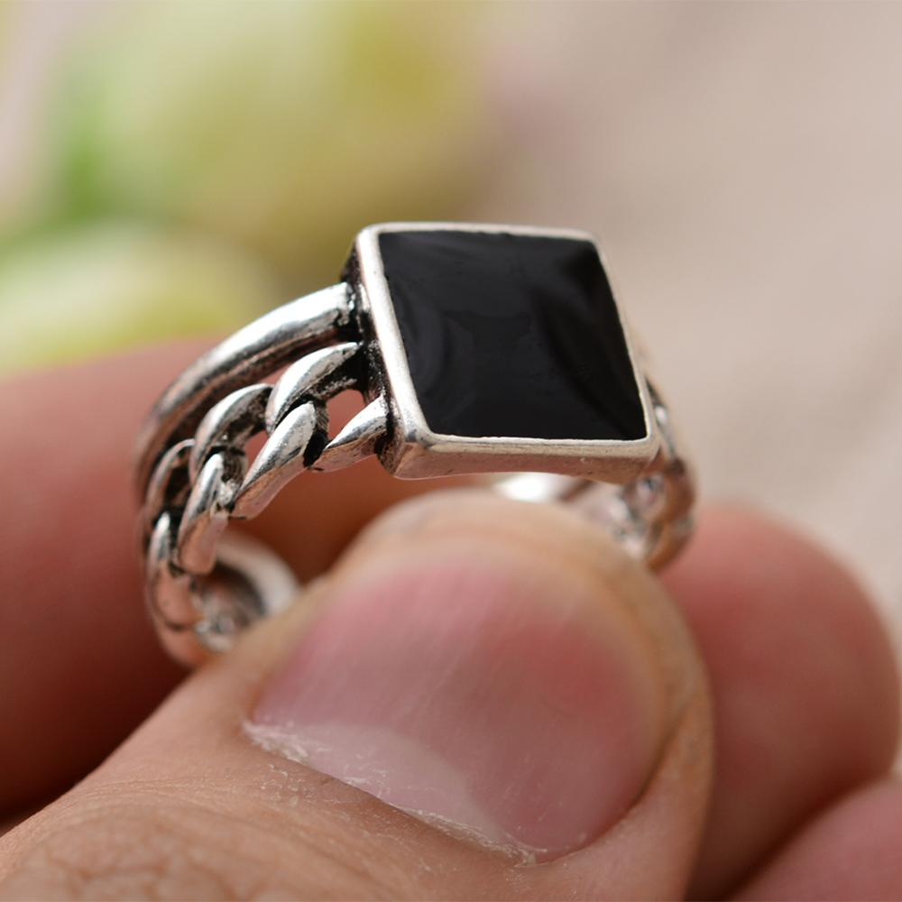 100% 925 argent Sterling à la carré noir hommes anneau bijoux pour homme d'anniversaire jamais fondu directe