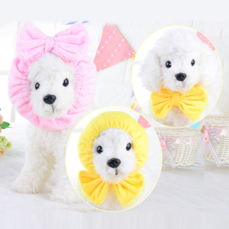 Bonnet de bain couleur bonbon pour chien, écharpe chaude pour animaux de compagnie, nœuds, accessoires de toilettage, bandeau pour cheveux,
