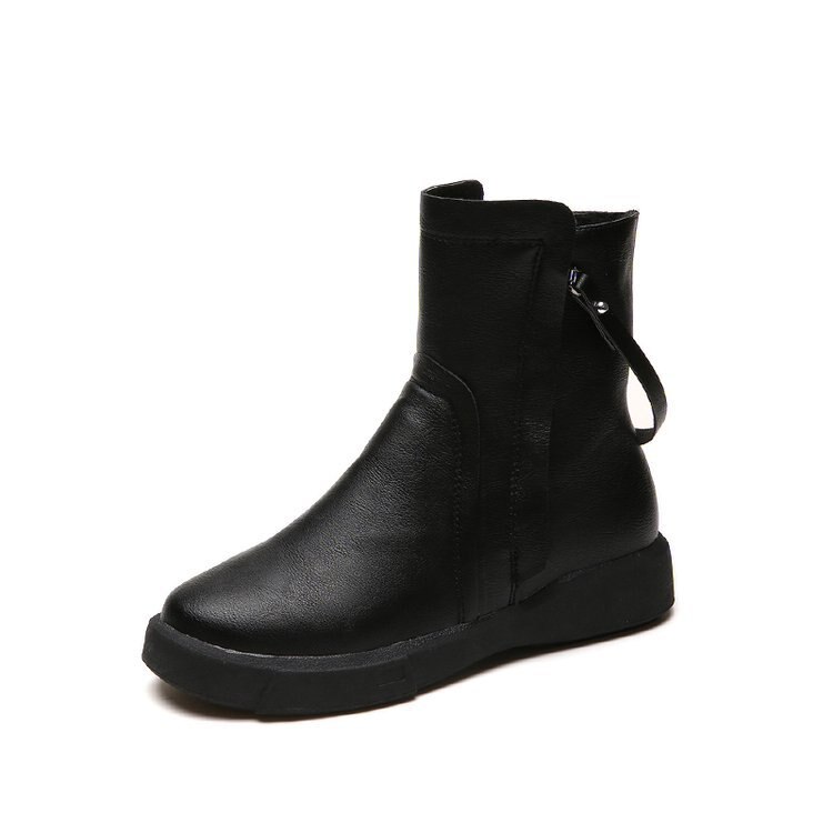 Dames enkellaarsjes met rits aan twee kanten, dames martin laarzen, dames zachte leren schoenen, herfst winter korte laarzen: Zwart / 8