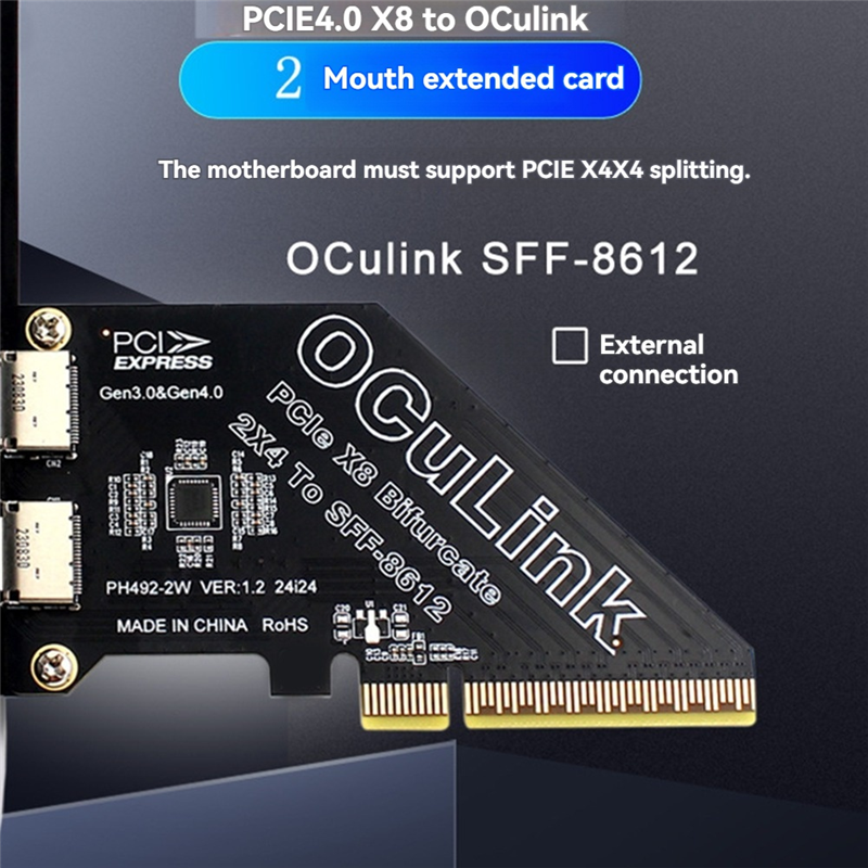 SFF 8611 & 8612 Adapter Card Pcie 4.0 X8 To Oculink Support Convert SFF-8639 U.2 SSD 2-Port Expansion Card: Default Title
