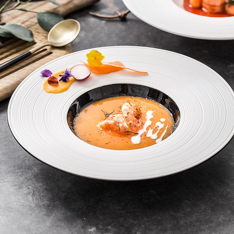 Sombrero de paja de cerámica nórdica, plato occidental, Hotel, restaurante, vajilla de cocina de 11,4 pulgadas, Pasta francesa, sopa, fideos, postre, plato profundo