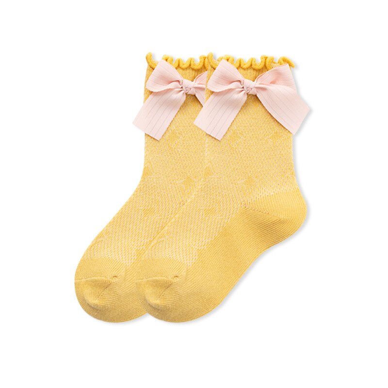 Baby kleine Mädchen atmungsaktiv Socken Bowknot Knie hoch Kinder Rohr Socken Verbeugungen Rüsche Kinder Mädchen Socken: Gelb