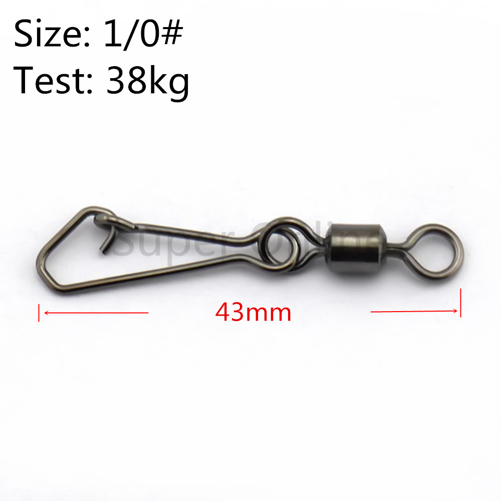 JOSHNESE 50PCS Stainless Steel Fishing Swivels MS+QL Interlock Rolling Swivel With Hooked Snap Fish Hook Connector: Size 1 0  43mm 38kg