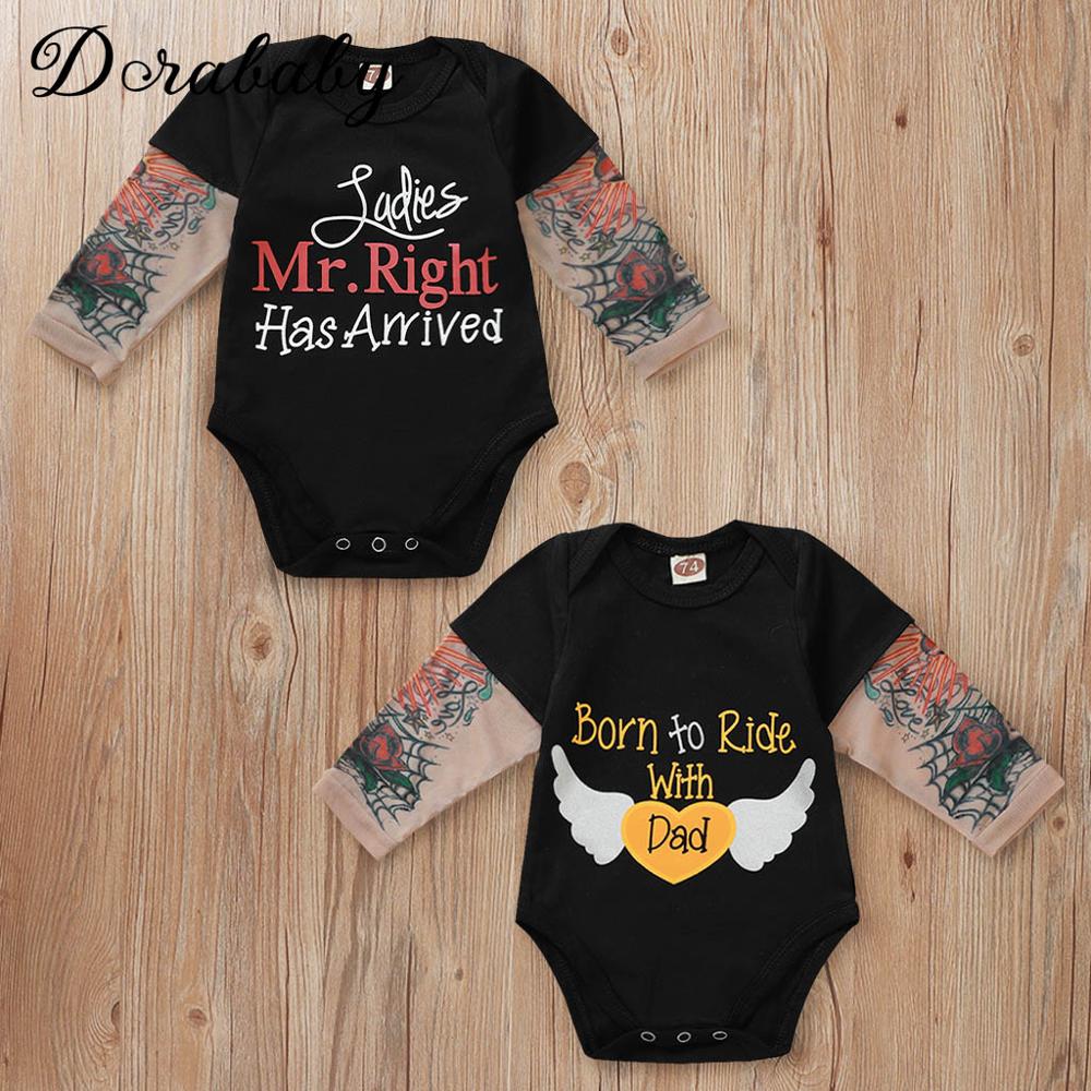 Baby jongens lange mouwen tatoeage mouw bedrukte letter bodysuit bedrukt hart vleugels baby jongens baby meisjes outfits kleding