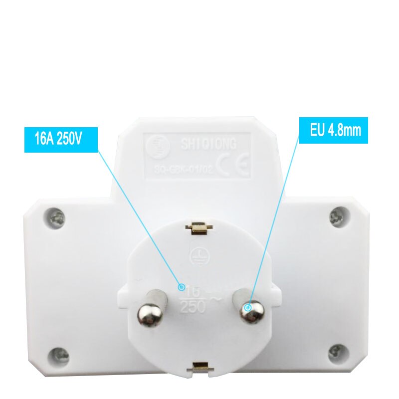 16A 250V 4.8mm European Conversion Plug Socket 1 TO 2 Ways Power Adapter Socket with Switch ON/OFF EU Standard Plug