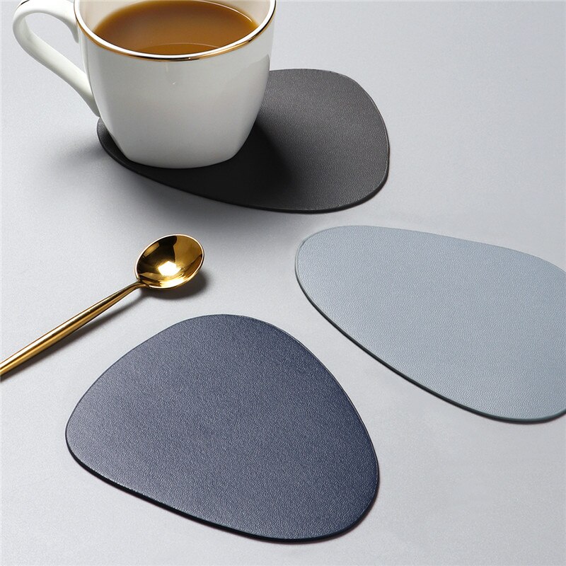 Ovale PU Lederen Coaster Cup Mat Waterdicht warmtegeïsoleerde Pad Blauw Bekerhouder Desktop Decoratie Chic Placemat