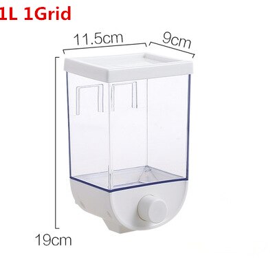 2L Kitchen Whole Grains Cereal Dispenser Divided Sealed Storage Tank 2 Grids Wall-Mounted Food Storage Containers: 1 Grid White 1L