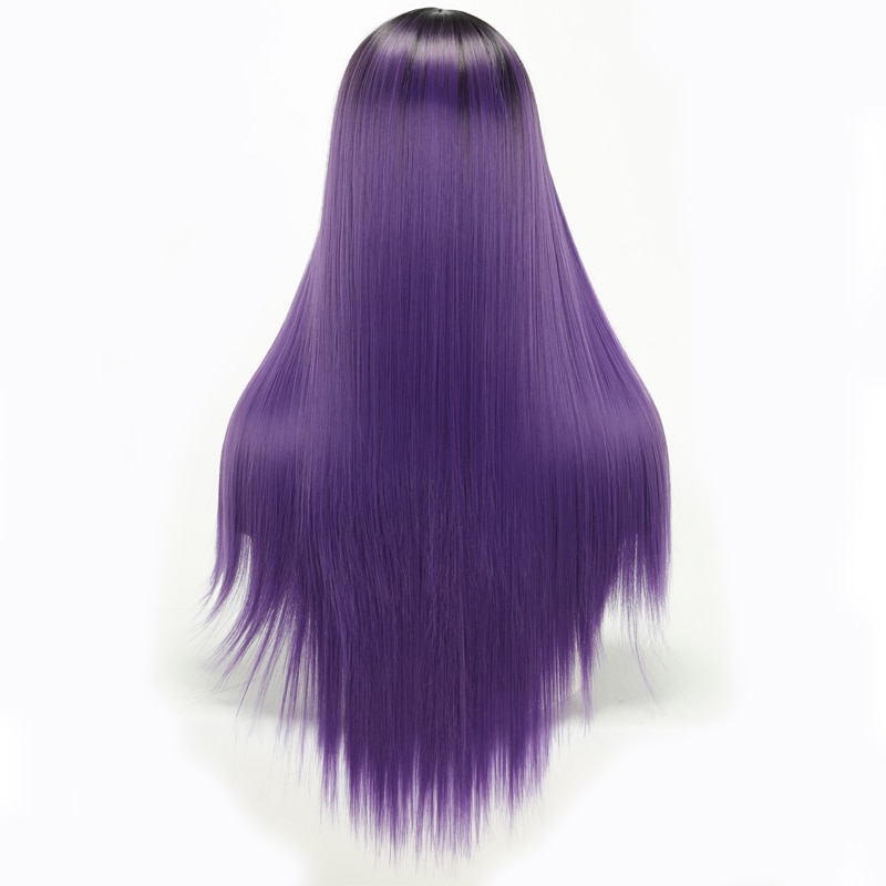 Lisi hår sort ombre lilla grøn paryk lange lige parykker syntetiske parykker til sorte kvinder kemisk fiber paryk 26 tommer