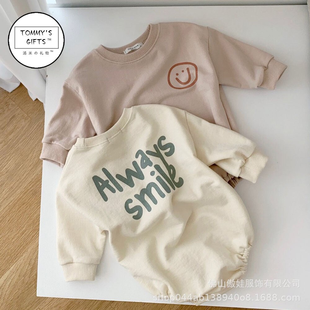 Baby Katoen Bodysuit Eenvoudige Smiley Print Jongens Kleding Baby Meisje Lange Mouw Jumpsuit Losse Pasgeboren Herfst Kleding