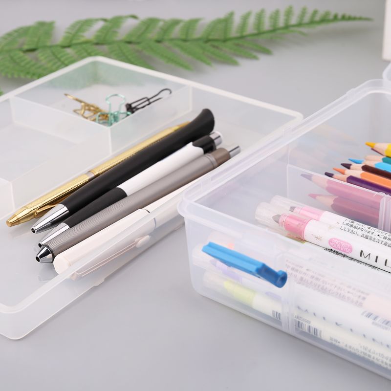 Dubbele Laag Etui Transparant Plastic Pen Opbergdoos Briefpapier School Kantoor Kids