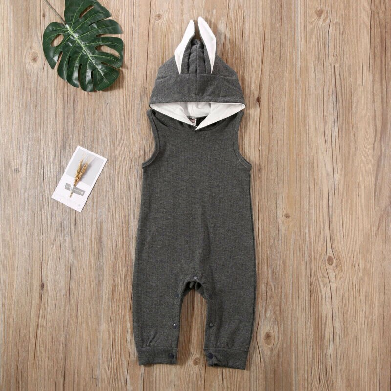 Emmababy Mijn 1st Pasen Konijn Peuter Baby Jongen Meisje Mouwloze Hooded Romper Outfits Kleding