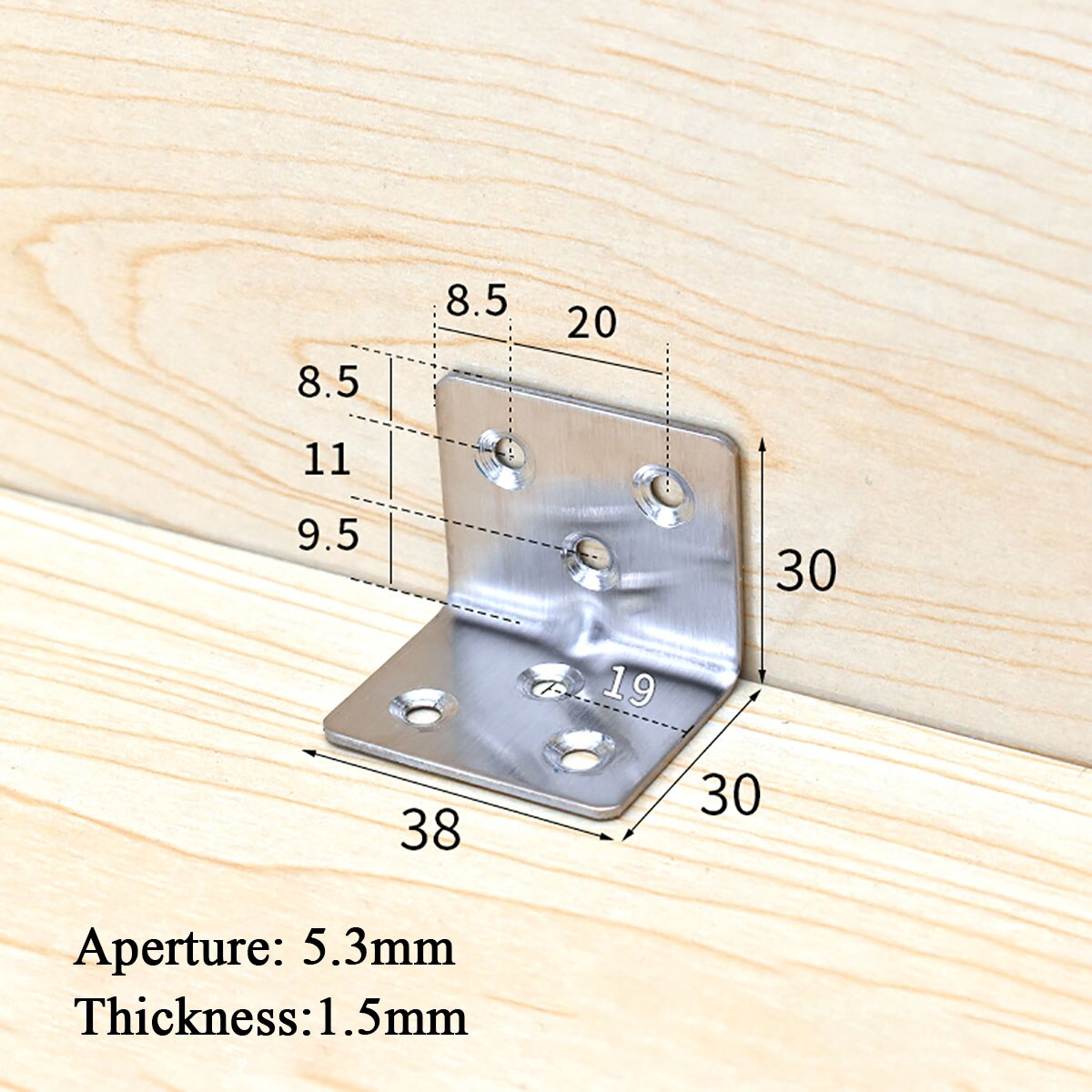 1Pcs Stainless Steel "L"-Shaped Right Angle Triangle Corner Bracket Fixed Reinforced Board Hardware Connection Accessories: 30x30x38x1.5