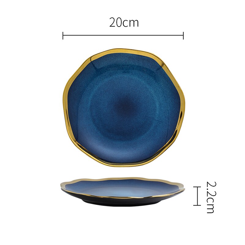 Nordic Blue Glaze Ceramic Dinner Plates and Bowls Irregular Phnom Penh Steak Plate Dessert Snack Dishes Home Tableware: E-20x20x2.2cm