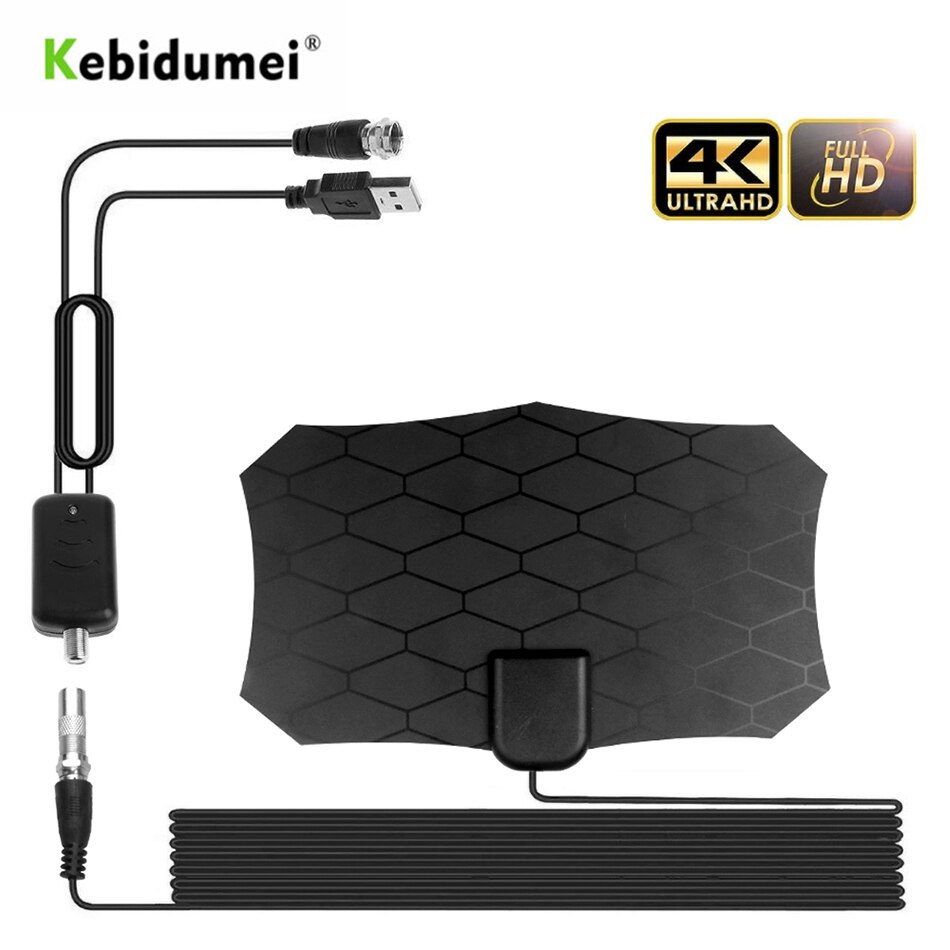Kebidumei 4K 25DB High Gain HD TV DTV Box Indoor Aerial HD Flat Digital TV Antenna EU Plug 50 Miles Booster Active