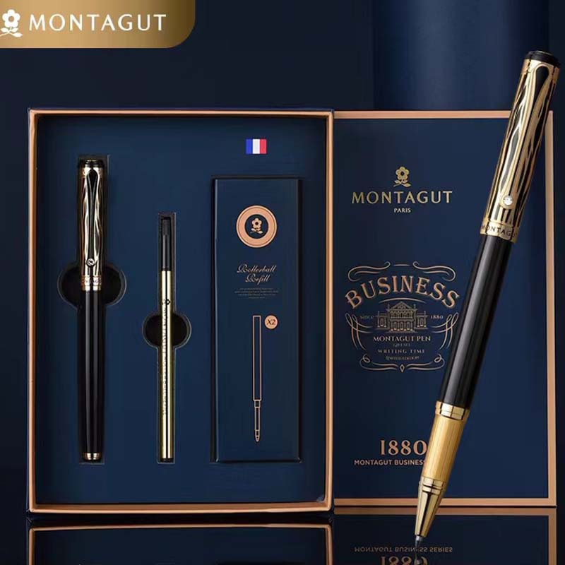 Montagut-Stylo à bille roulante Iridium pour le bureau, l'école, l'écriture à la maison, luxueux, garniture de bijoux dorée noire et dorée, 816: Rouge