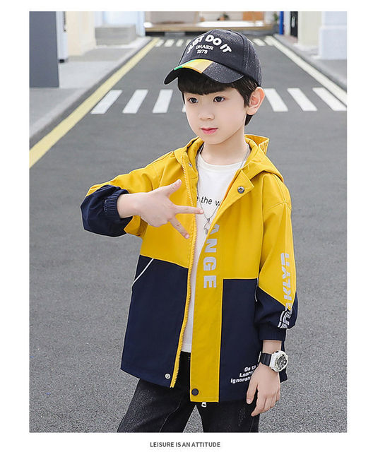Lente 4-14Y Kinderkleding Jongens Jassen 2022 Trendy Buitenlandse Stijl Capuchon Katoenen Uitloper Kids Tops Windjack: yellow / 4T