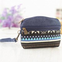 Women Ethnic Cotton Fabric Coin Purse Clutch Key Card Holder Children Kids Wallet Double Zipper Coin Purses porte monnaie femme: Blue