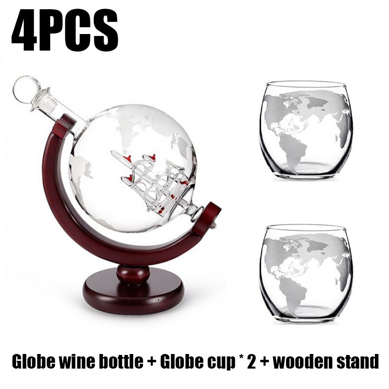 Globus Wein Karaffe Glas Kristall Party Alkohol Spender Bar Glaswaren Wodka Whiskey Karaffe Blei Kostenloser Krug Kreative: hölzern Stand setzt