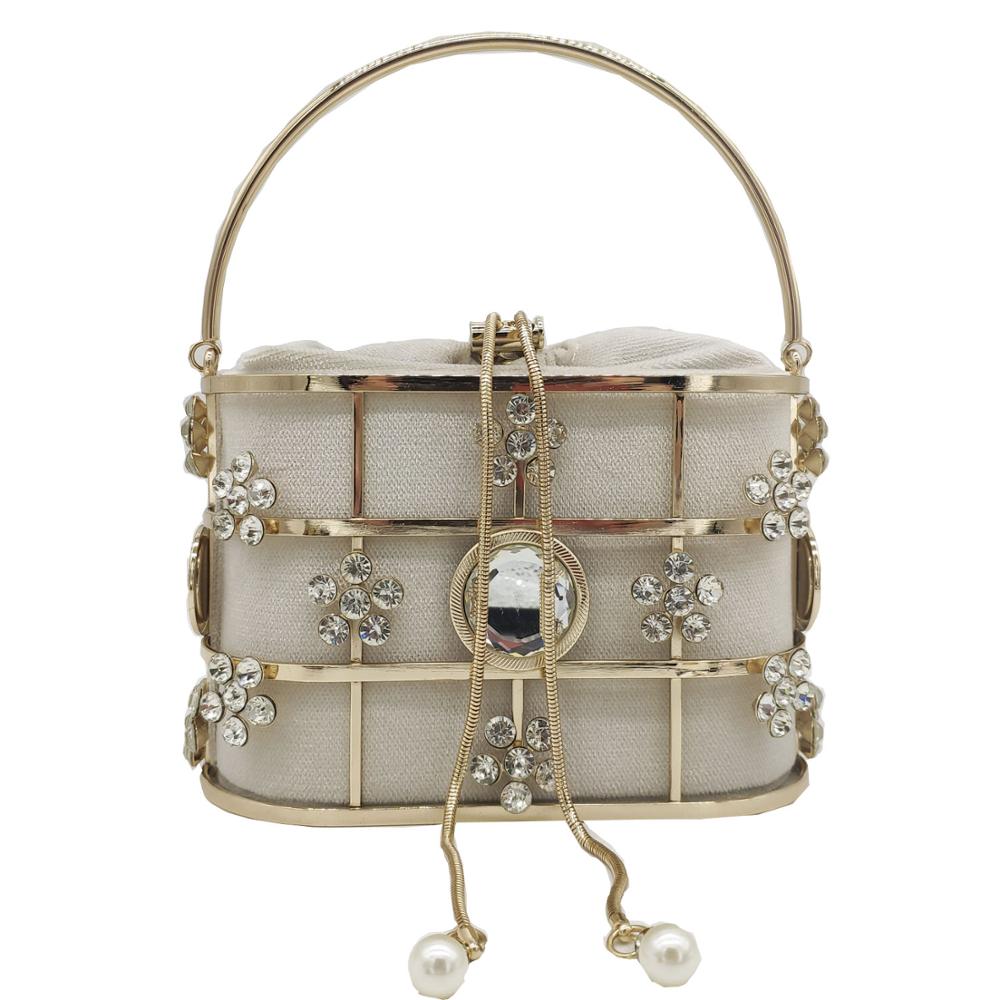 Boutique De Fgg Bling Lovertjes Vrouwen Metalen Emmer Clutch Handtassen Chain Schouder Crossbody Tassen Party Cocktail Avond Purse Bag: MIL1293-BEI