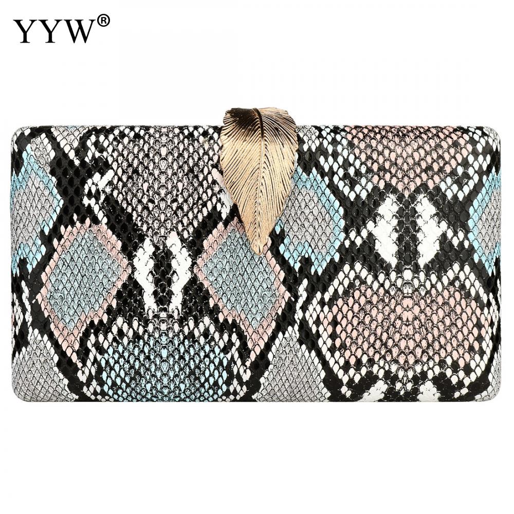 Flerfärgade ormskinnsmönster kvinnor handväska och handväska kvällsfestväska clutches för bröllopsbankett stor kapacitet 210 x 130 x 40mm: Ljusbrun 2