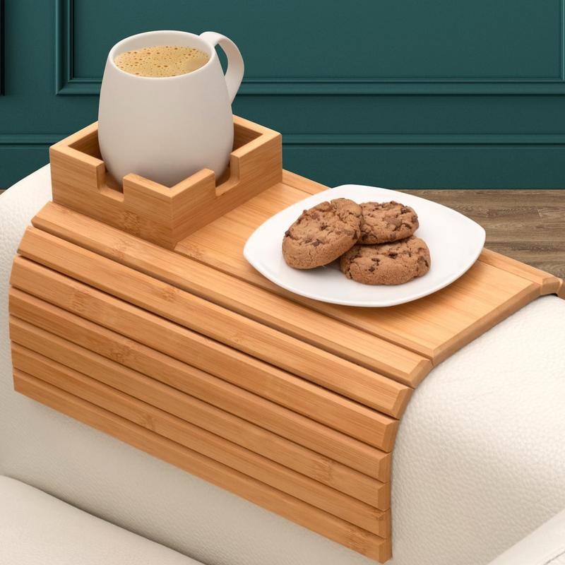 Bandeja para brazo de sofá, bandeja de madera para taza de sofá, Clip para brazo en mesa auxiliar, posavasos antideslizante para bebidas, organizador para el hogar para bebidas y aperitivos