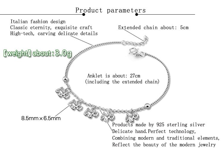 Frau 925 Sterling silber fußkettchen, Niedlichen welpen anhänger Aber allergien silber fuß kette länge 27cm, EIN geburtstag für mädchen
