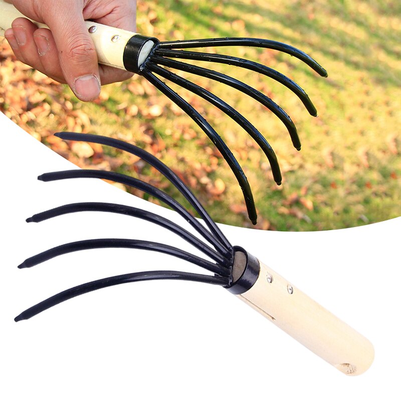 Multipurpose Metal Rake with Wooden Handle Portable Gardening Tool for Outdoor for Garden Lawn Metal Rake XHC88