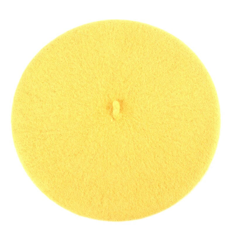 Baskerhatt för dam basker i solid varm ull för kvinnor godisfärg kashmir enfärgad fransk konstnär baskerhattar för flickor  gs102d: Gul
