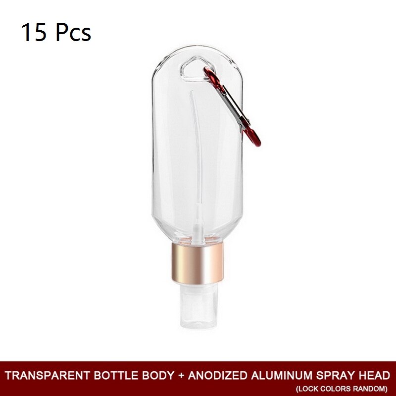50ml Wall Hanging Refillable Bottles Hand Sanitizer Containers Travel Containers Leakproof Spray Bottle With Lanyard: Golden 15Pc
