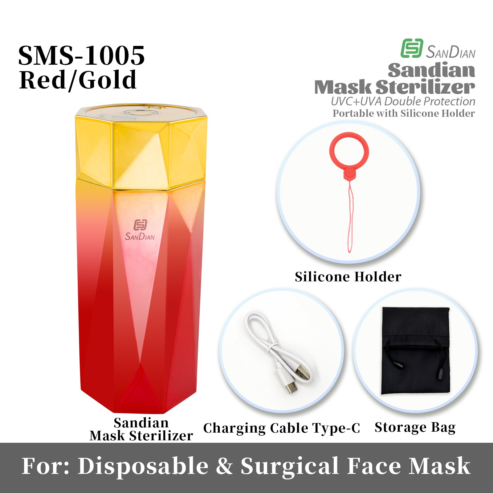 UVC + UVA Sterilisieren fallen Für Maske Schmuck Ohrring Ring Multifunktions kompakt Tragbare Wiederaufladbare Keimtötende Desinfektion: SMS-1005