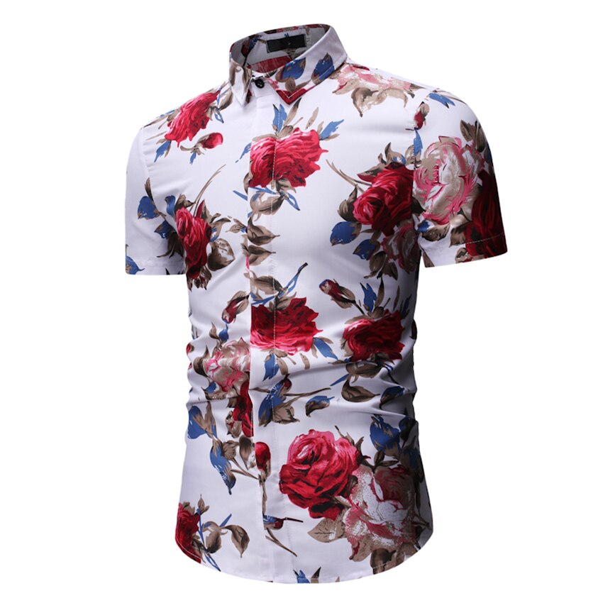 Blomster herre skjorter kortermet bluse uformelt strandskjorte sommer skrive ut skjorter menn hawaiiansk skjorte herre sommerskjorte svart: Hvit / L