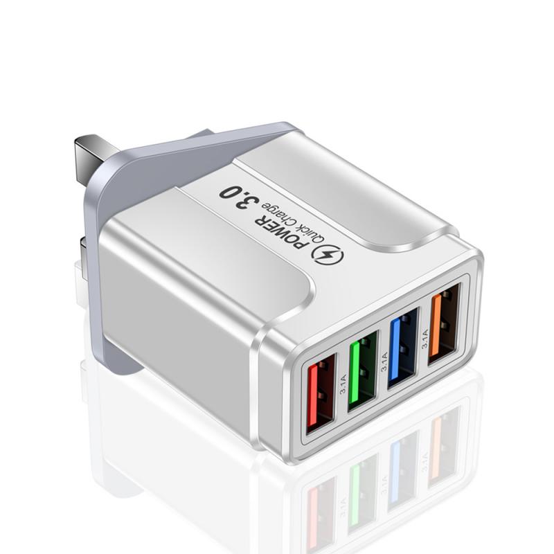 Mobiele Telefoon Reizen Opladen Hoofd Voor Iphone 12 Xiaomi Huawei Tablet Draagbare Eu/Us/Uk Plug 3.1A Vlinder 4 Usb Lader: white UK
