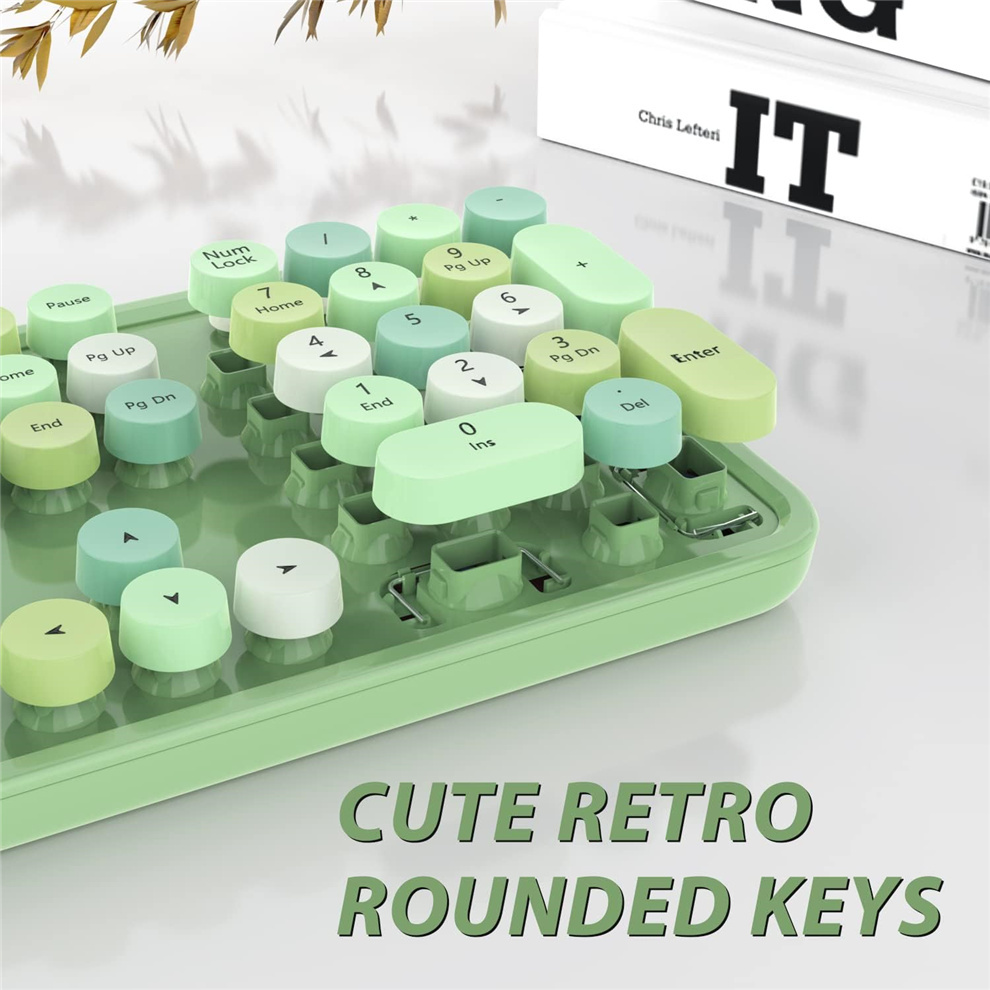 Trådløst usb-tastatur og mus med runde smakebit, ergonomisk sett med tastatur og mus i full størrelse til mac vinduer-bærbar pc
