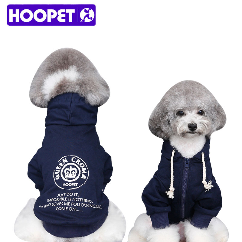 HOOPET Pet Dogs Wind Breaker Walking clothes Rough Printing Zipper Hoodie Cotton Leisure Blue Bulldog