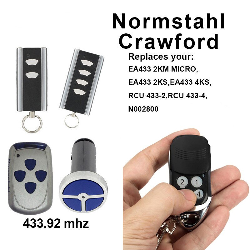 For Normstahl / Crawford EA433 2KS / EA433 4KS / RCU433-2 / RCU433-4 / N002800 / EA433 2KM Micro / T433-4 Gate Remote Control