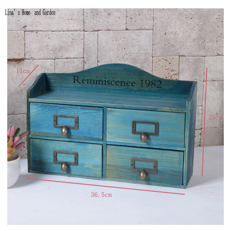 Distressed Light Blue Solid Wood Small Jewelry Box Drawer
