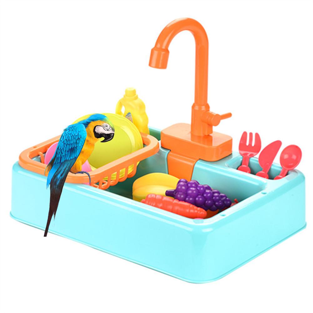 Bird Feeder Automatic Parrot Bathtub Swimming Pool Faucet Parrot Bath Shower Water Dispenser Bird Cage Bathroom Parrot pet Toys: Navy Blue