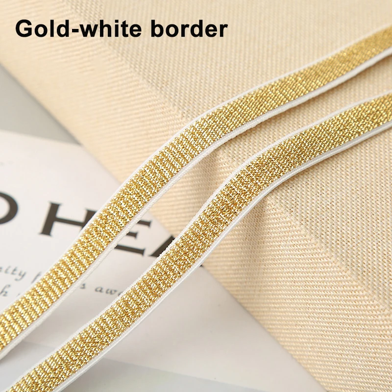 5Yards Glitter Elastische Spandex Band Goud Zilver Elastische Lint Bra Strap Lingerie Jurk Diy Naaien Trim Craft Tailleband Elastische: Gold-white border / 30MM