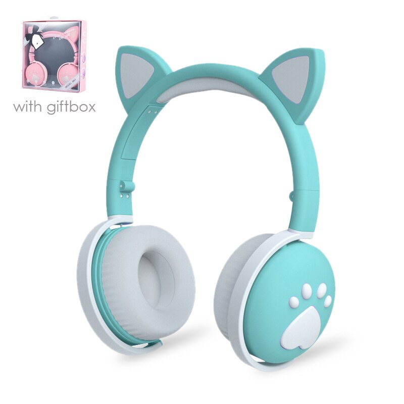 Cute cat Ear Paw Headset Glowing Kids Wireless Bluetooth 5.0 Headphones daughters Girls Earphones with Mic Children: D with box