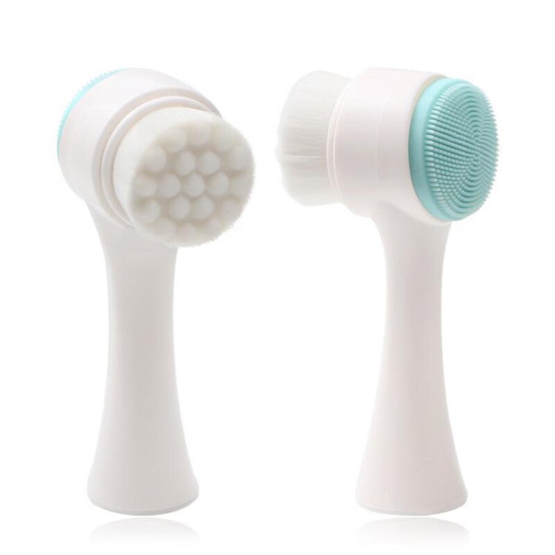 Brosse de nettoyage du visage en Silicone Double Face Portable, Massage du visage, en Fiber: Bleu