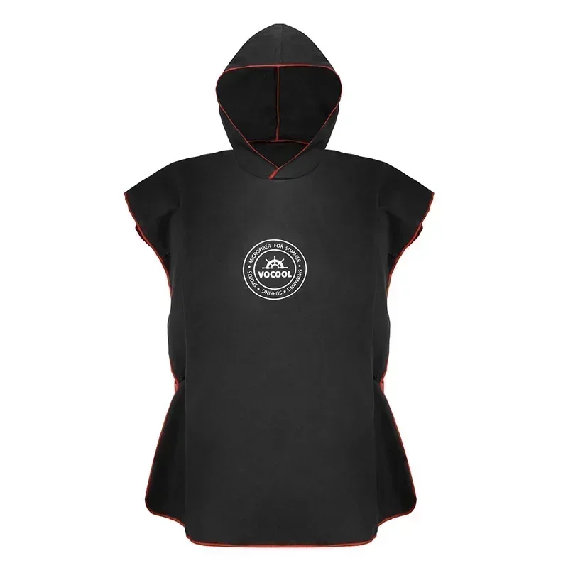 Mikrofaser-Schwimmüberzüge für Kinder, mit Kapuze, Bad, Strand, Poncho, Handtücher, Surf-Poncho, schnell trocknend, wechselnder Bademantel, Kinder-Schwimmhandtücher: XS / Black