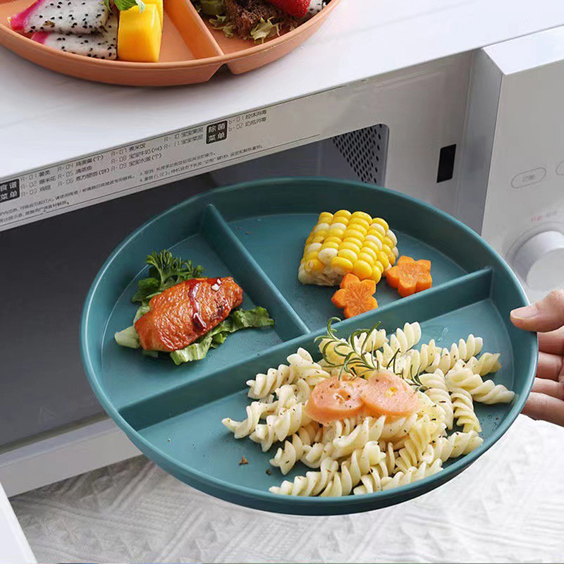 Plato de comida redondo y cuadrado para adultos, plato de cena reutilizable, Control de porciones, dieta, 3 compartimentos, apto para microondas, PP