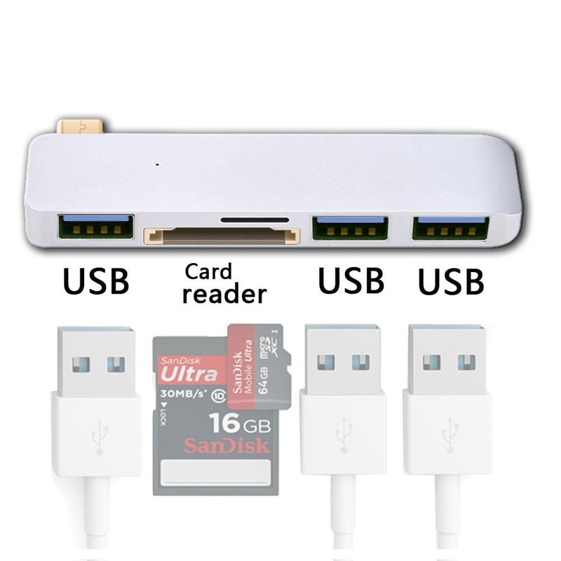 Easya 5- i -1 thunderbolt 3 adapter usb type c hub dock dongle med tf sd kortlæser usb 3.0 til macbook pro/air usb-c