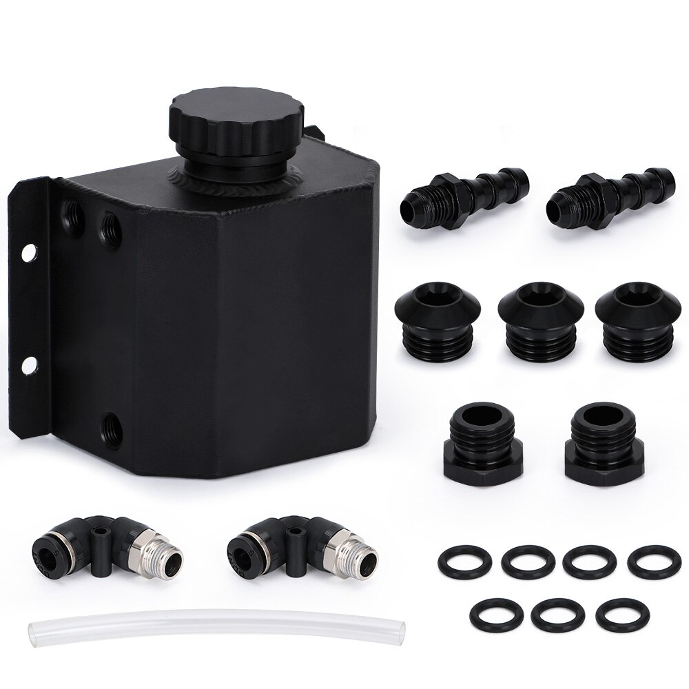 LZONE - Universal 1L Aluminum Oil Catch Can Reservoir Tank With Drain Plug Breather Oil Tank Fuel Tank JR-TK57: Black