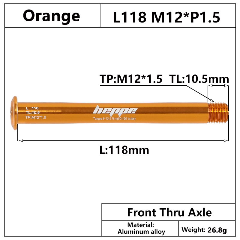 HEPPE MTB Rennrad Ultraleicht Steckachse Vorderradgabel Welle Spieß 12x100/110 Hinterradnabe Steckachse 12x142 12x148 Orange Steckachse: Freier Raum