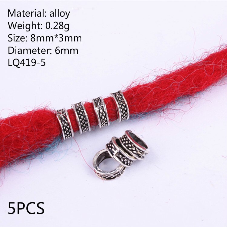 5Pcs Retro Zilver Metaal Haar Vlecht Dread Dreadlock Baard Kralen Ringen Buis Appro 6Mm Binnenste Gat Sieraden Maat 11*9Mm 14 Stijl: NO.11